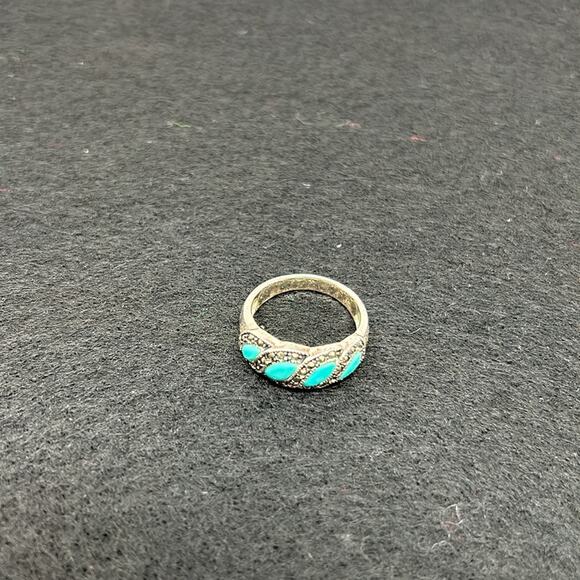 925 Sterling Silver Women's Turquoise Stone with Pave Accents Size 71/2 - Picture 6 of 8